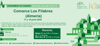 La Oficina de Información y Atención Ciudadana (OIAC) del Defensor del Pueblo Andaluz se desplaza el 17 y18 de junio a la Comarca de los Filabres de Almería